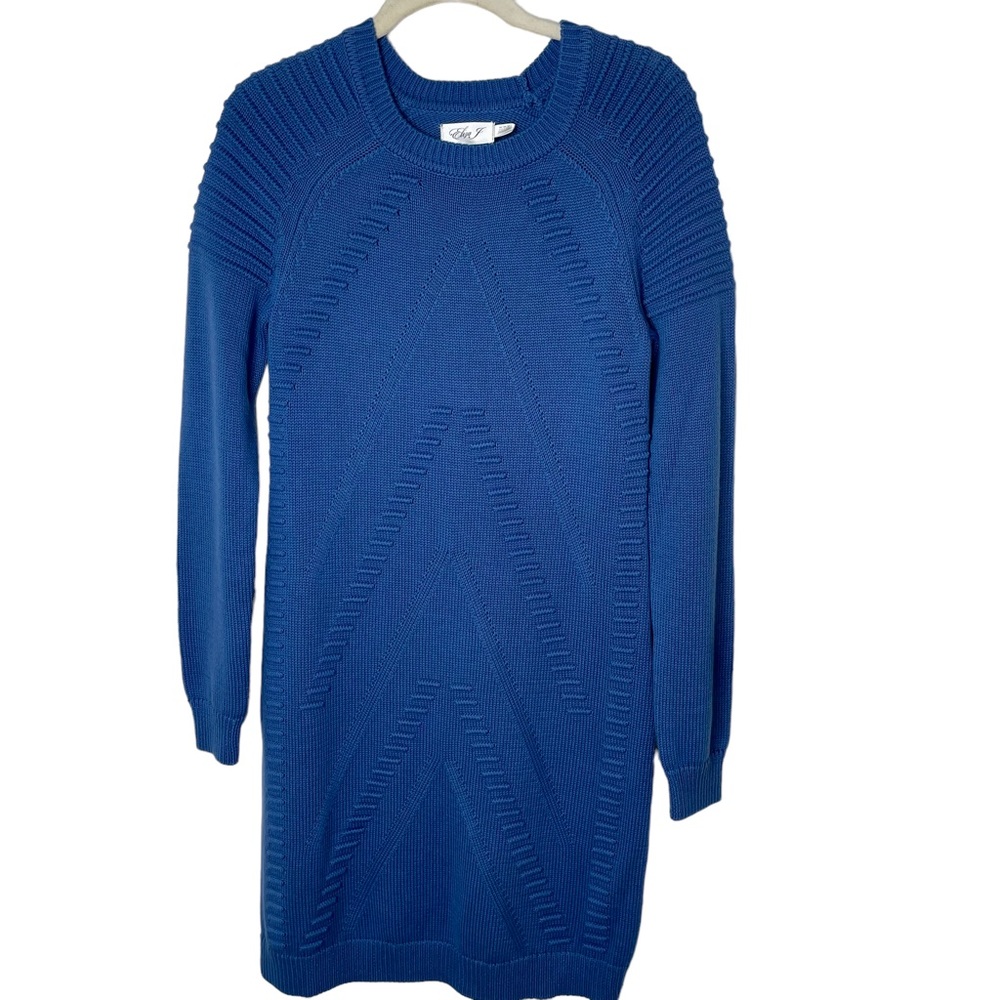 Eliza J Dusty Blue Cotton Blend Rib Stitch Long Sleeve Sweater Dress Size Medium